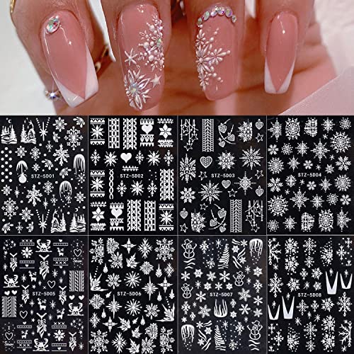 JMEOWIO Nagelsticker Weihnachten 5D Stereoskopische geprägte Aufkleber Decals 5D Selbstklebende Schneeflocke Schneemann Weihnachtsmann Muster DIY Design Nageldekoration Frauen Mädchen(8 Blatt) von jmeowio