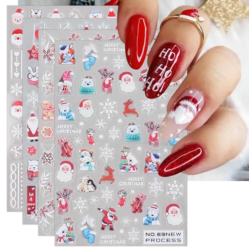 JMEOWIO Nagelsticker Weihnachten 6 Blatt Nail Art Sticker Selbstklebend Nagelaufkleber Schneeflocke Winterurlaub Niedlich Dekoration Nageldesign Zubehör von jmeowio