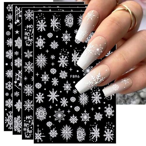 JMEOWIO Nagelsticker Weihnachten 8 Blatt Nagelaufkleber Selbstklebend Weihnachtsweißer Schneeflocken-Winter Nail Art Sticker Dekoration Nageldesign Zubehör von jmeowio