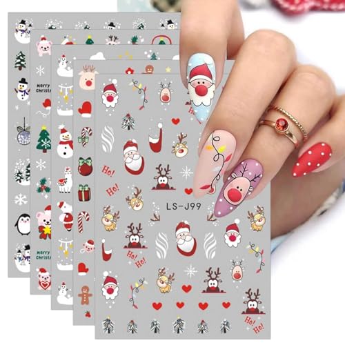 JMEOWIO Nagelsticker Weihnachten 9 Blatt Nail Art Sticker Selbstklebend Nagelaufkleber Schneeflocke Winterurlaub Süß Dekoration Nageldesign Zubehör von jmeowio