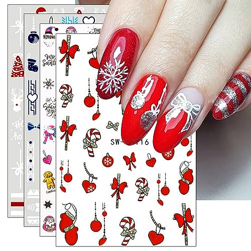 JMEOWIO Nagelsticker Weihnachten 9 Blatt Nail Art Sticker Selbstklebend Nagelaufkleber Winter Schneeflocken Dekoration Nageldesign Zubehör von jmeowio