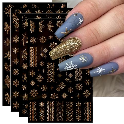 JMEOWIO Nagelsticker Weihnachten Glitzer 10 Blatt Nail Art Sticker Selbstklebend Nagelaufkleber Schneeflocke Winterurlaub Dekoration Nageldesign Zubehör von jmeowio