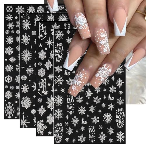 JMEOWIO Nagelsticker Weihnachten Glitzer 8 Blatt Nail Art Sticker Selbstklebend Nagelaufkleber Schneeflocke Weihnachts Winterurlaub Dekoration Nageldesign Zubehör von jmeowio