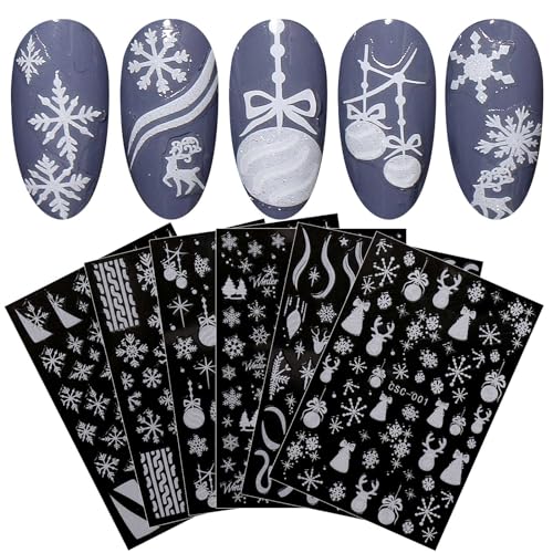 JMEOWIO Nagelsticker Weihnachten Glitzer 8 Blatt Nail Art Sticker Selbstklebend Nagelaufkleber Schneeflocken Winterurlaub Niedlich Dekoration Nageldesign Zubehör von jmeowio