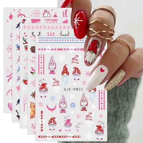 JMEOWIO Nagelsticker Weihnachten Rosa 10 Blatt Nail Art Sticker Selbstklebend Nagelaufkleber Schneeflocken Niedlicher Winterurlaub Dekoration Nageldesign Zubehör von jmeowio