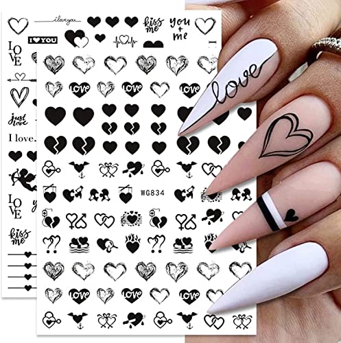 Nagelsticker Valentinstag Herz, 8 Blätter Selbstklebend Design Nageldekoration für Frauen und Mädchen von jmeowio