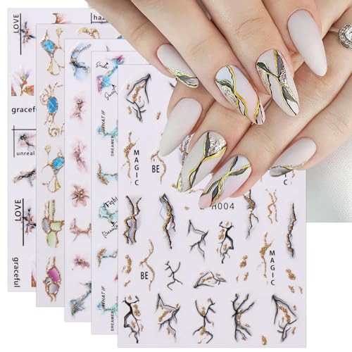 jmeowio JMEOWIO Nagelsticker Marmor Französische Spitze 10 Blatt Nail Art Sticker Selbstklebend Nagelaufkleber Bunt Dekoration Nageldesign Zubehör von jmeowio