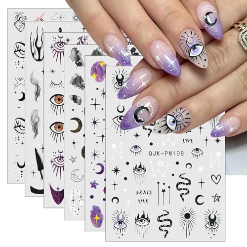 jmeowio Nagelsticker Mond Stern Sonne 9 Blatt Nail Art Sticker Selbstklebend Nagelaufkleber Bunte Dekoration Nageldesign Zubehör von jmeowio