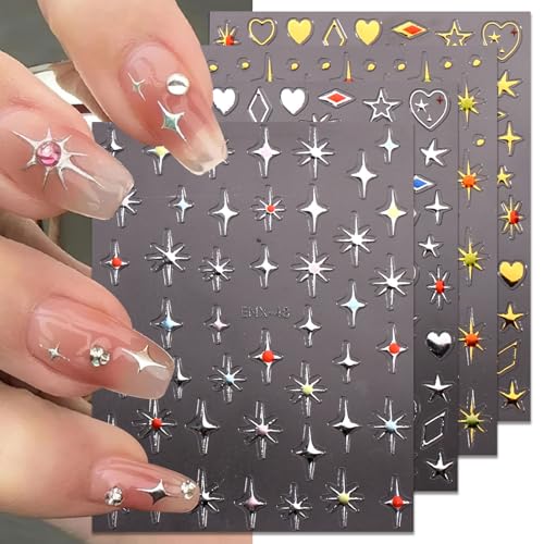 jmeowio Nagelsticker Stern Herz 10 Blatt Nail Art Sticker Selbstklebend Nagelaufkleber Bunt Dekoration Nageldesign Zubehör von jmeowio