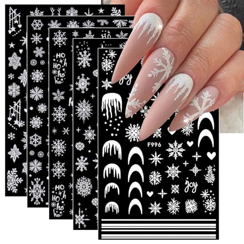 jmeowio Nagelsticker Weihnachten 10 Blatt Nail Art Sticker Selbstklebend Nagelaufkleber Schneeflocke Winterurlaub Dekoration Nageldesign Zubehör von jmeowio