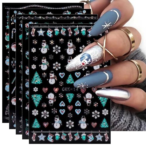 jmeowio Nagelsticker Weihnachten 12 Blatt Nail Art Sticker Selbstklebend Nagelaufkleber Schneeflocken Winter Dekoration Nageldesign Zubehör von jmeowio