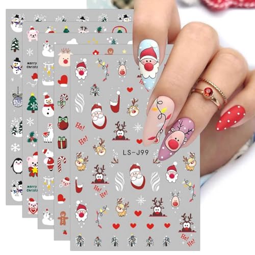 jmeowio Nagelsticker Weihnachten 9 Blatt Nail Art Sticker Selbstklebend Nagelaufkleber Schneeflocke Winterurlaub Süß Dekoration Nageldesign Zubehör von jmeowio