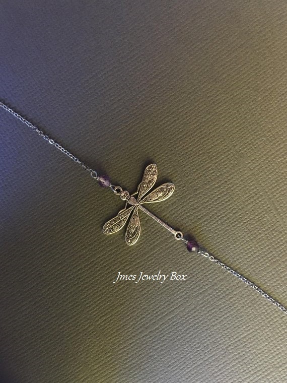 Libellenarmband, Libellenschmuck, Amethystarmband, Silberinsektenarmband, Silberinsektenschmuck von jmesjewelrybox