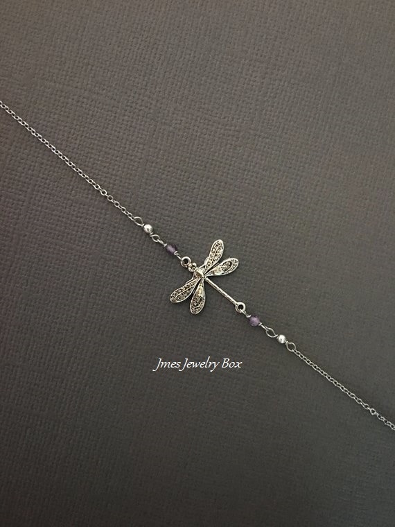 Libellenarmband Mit Amethystperlen, Kleine Libelle Armband, Silber Libellen Schmuck, Insekten Schmuck Libellenarmband Mit Amethystperlen, Kleine Libelle Armband, Silber Libellen Schmuck, Insekten Schmuck von jmesjewelrybox