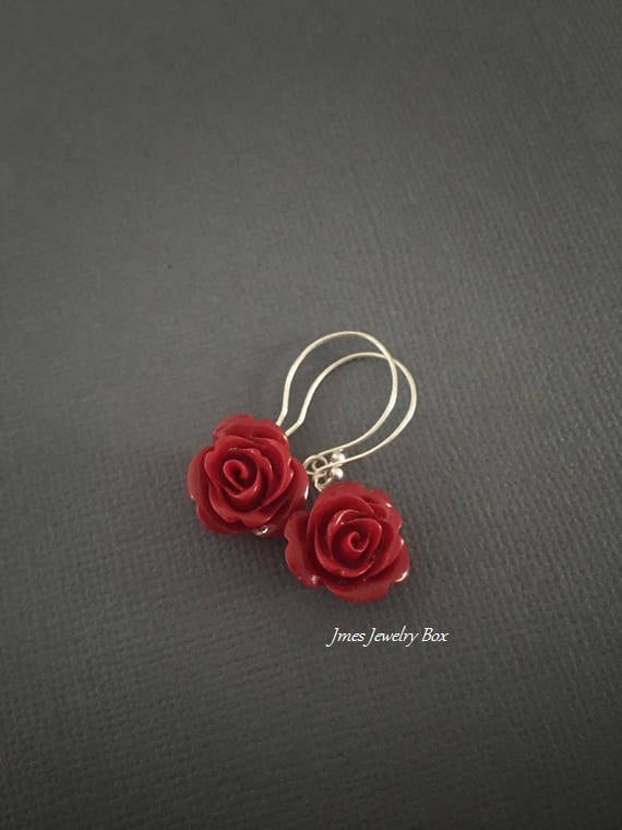 Rote Rose Ohrringe, Blume Schöne Und Das Biest Schmuck, Baumeln Brautjungfer Rote Rose Ohrringe, Blume Schöne Und Das Biest Schmuck, Baumeln Brautjungfer von jmesjewelrybox