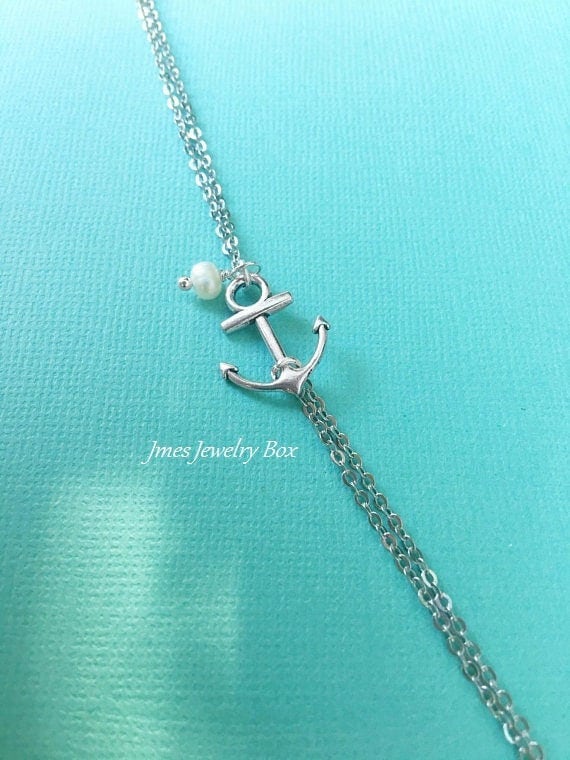 Silber Anker Armband Mit Süßwasserperle, Doppelkette Armband, Schmuck, Kleines Schmuck Silber Anker Armband Mit Süßwasserperle, Doppelkette Armband, Schmuck, Kleines Schmuck von jmesjewelrybox