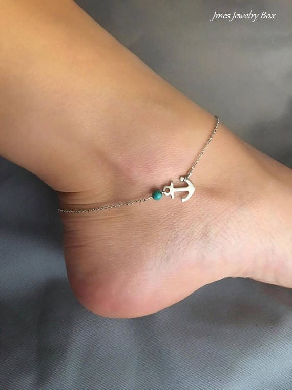 Silber Anker Fußkettchen Mit Türkis, Fußkettchen, Zierliche von jmesjewelrybox