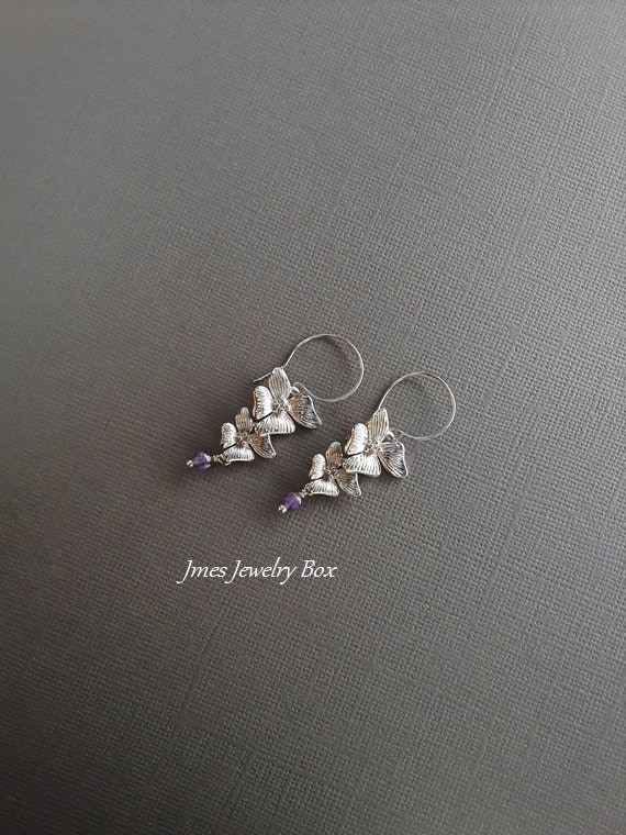 Silber Orchidee Ohrringe Mit Amethyst, Blumen Ohrringe, Floral Amethyst Schmuck, Schmuck Silber Orchidee Ohrringe Mit Amethyst, Blumen Ohrringe, Floral Amethyst Schmuck, Schmuck von jmesjewelrybox