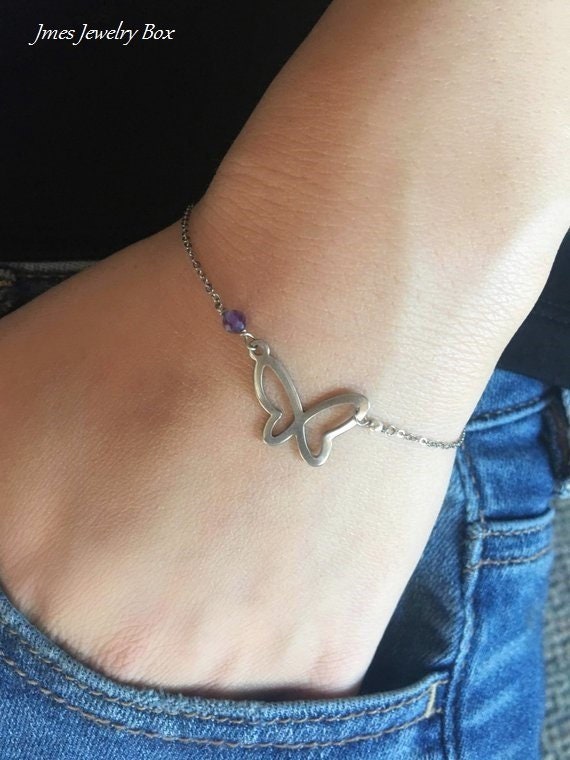 Silber Schmetterling Armband Mit Amethyst, Kleiner Armband, Schmuck, Amethyst Insekt Silber Schmetterling Armband Mit Amethyst, Kleiner Armband, Schmuck, Amethyst Insekt von jmesjewelrybox