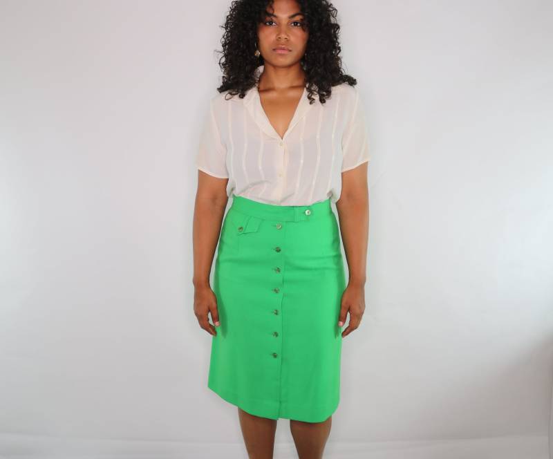 70S A-Linien-Rock in Limettengrün | Größe 13/14 von jmichaelvintage