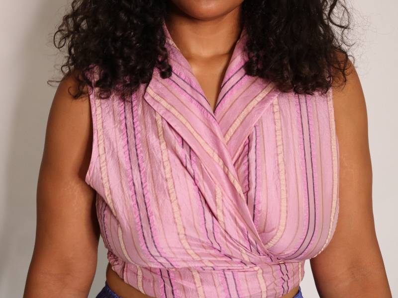 90S Seiden Wickelbluse Mit Rosa Streifen - Dana Buchman Size 16 von jmichaelvintage