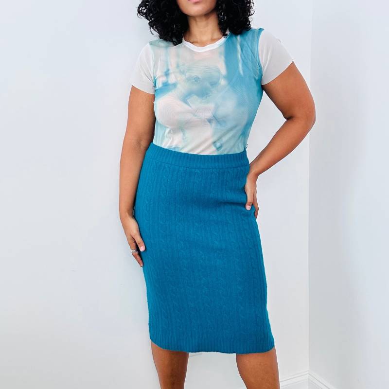 90S Lammwolle Rock Mit Zopfmuster Angora Mix, Small/Medium von jmichaelvintage