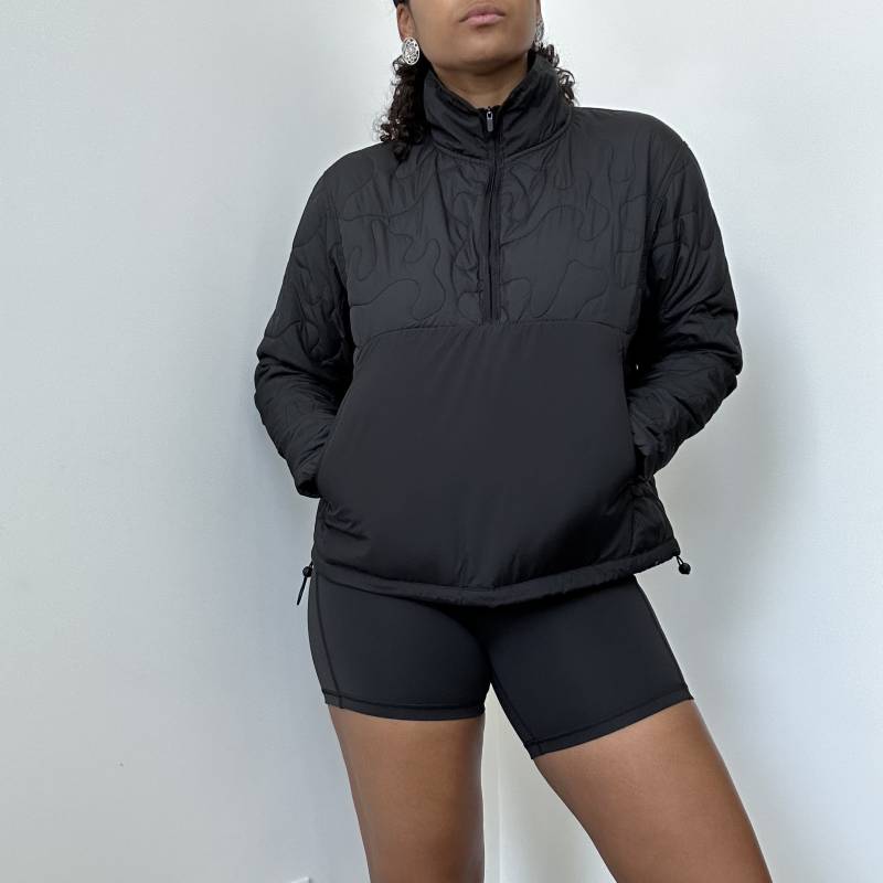 Avia Half Zip Pullover | Gesteppter Windbreaker Schwarzer Hoodie Rollkragenpullover von jmichaelvintage