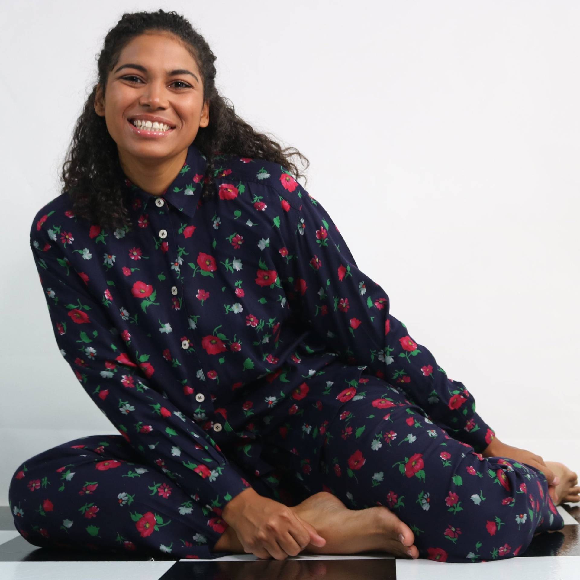 Vintage 80Er Jahre Floral Rayon Matching Set Bluse & High Waist Hose von jmichaelvintage