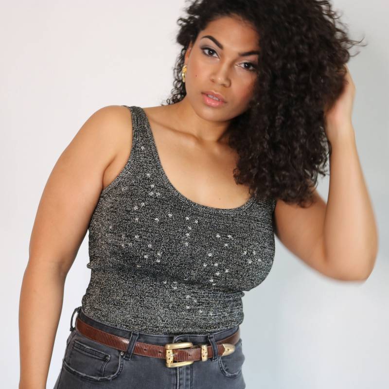 Vintage Ellen Tracy Knit Tank Metallic Chrome Spun, Größe S von jmichaelvintage