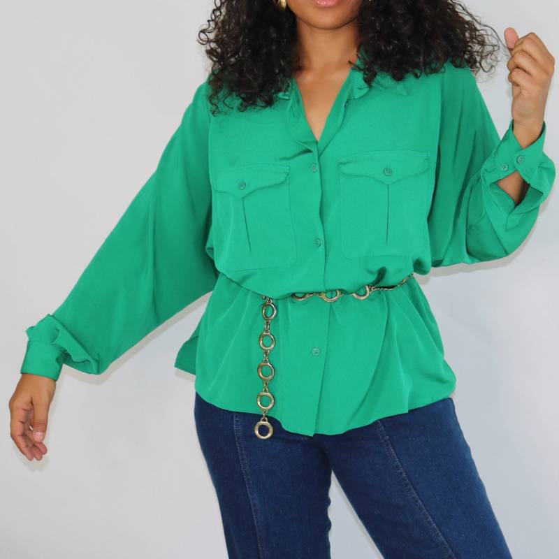 Vintage 90Er Jahre Liz Claidose Grüne Ballonärmel Bluse | Größe 14 von jmichaelvintage