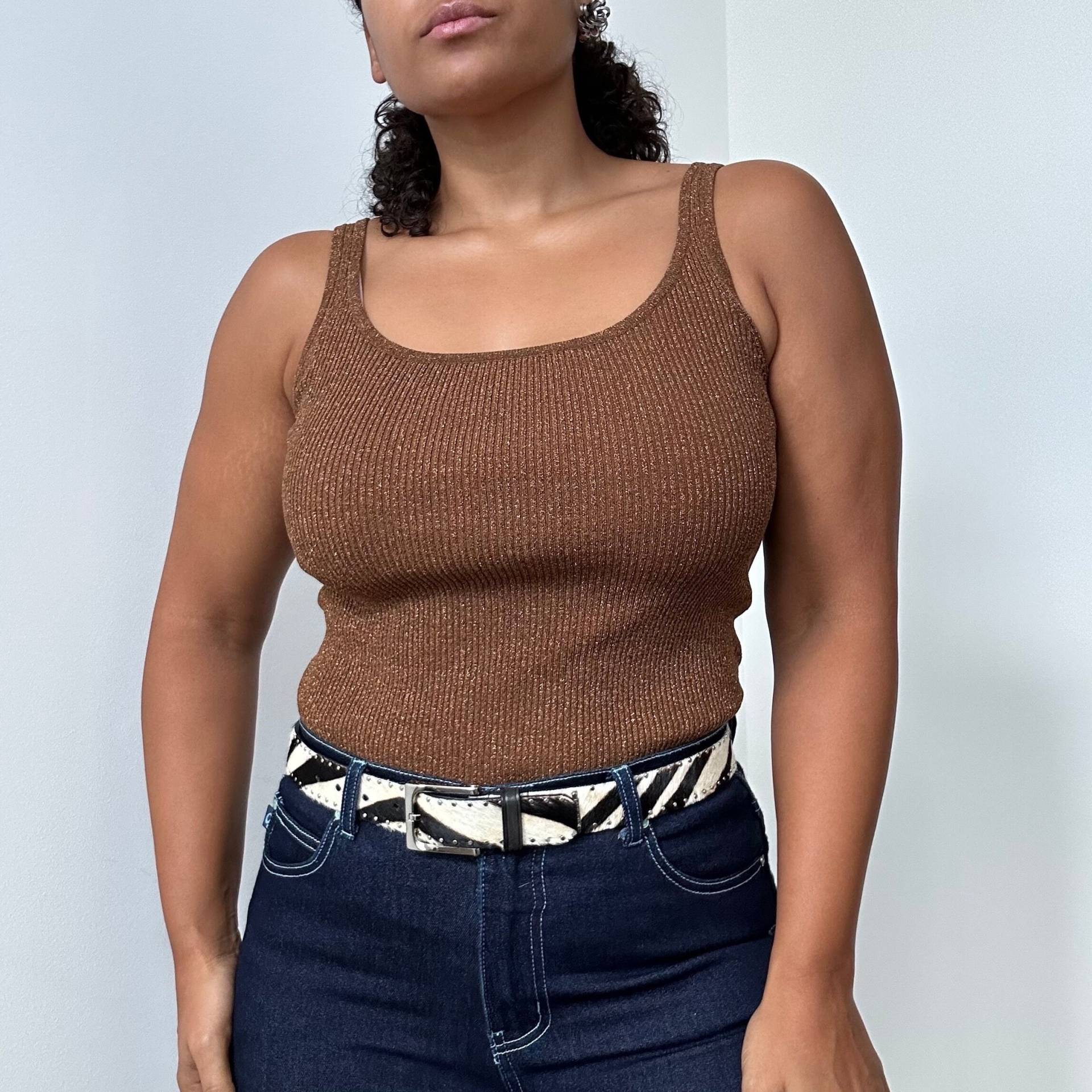 Y2K Metallic Tank Top Aus Seidenmischung - Kupfer Bronze Chrom S von jmichaelvintage