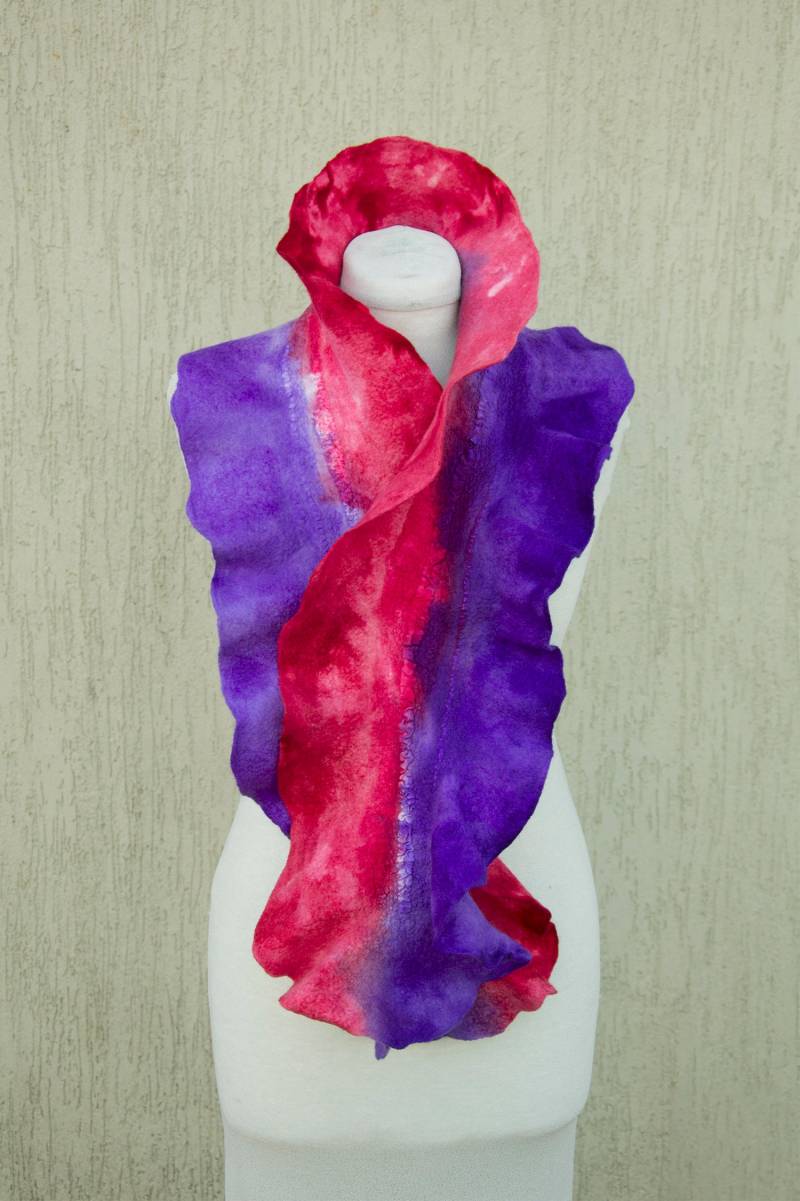Einzigartige Merino-Wolle Seide Lila Rot Gefilzt Handgefärbt Boho Stil Schal, Gefilzte Kragen, Perfekte Stell-Zubehör Für Alle Jahreszeiten Einzigartige Merino-Wolle Seide Lila Rot Gefilzt Handgefärbt Boho Stil Schal, Gefilzte Kragen, Perfekte Stell-Zubehör Für Alle Jahreszeiten von joboba123