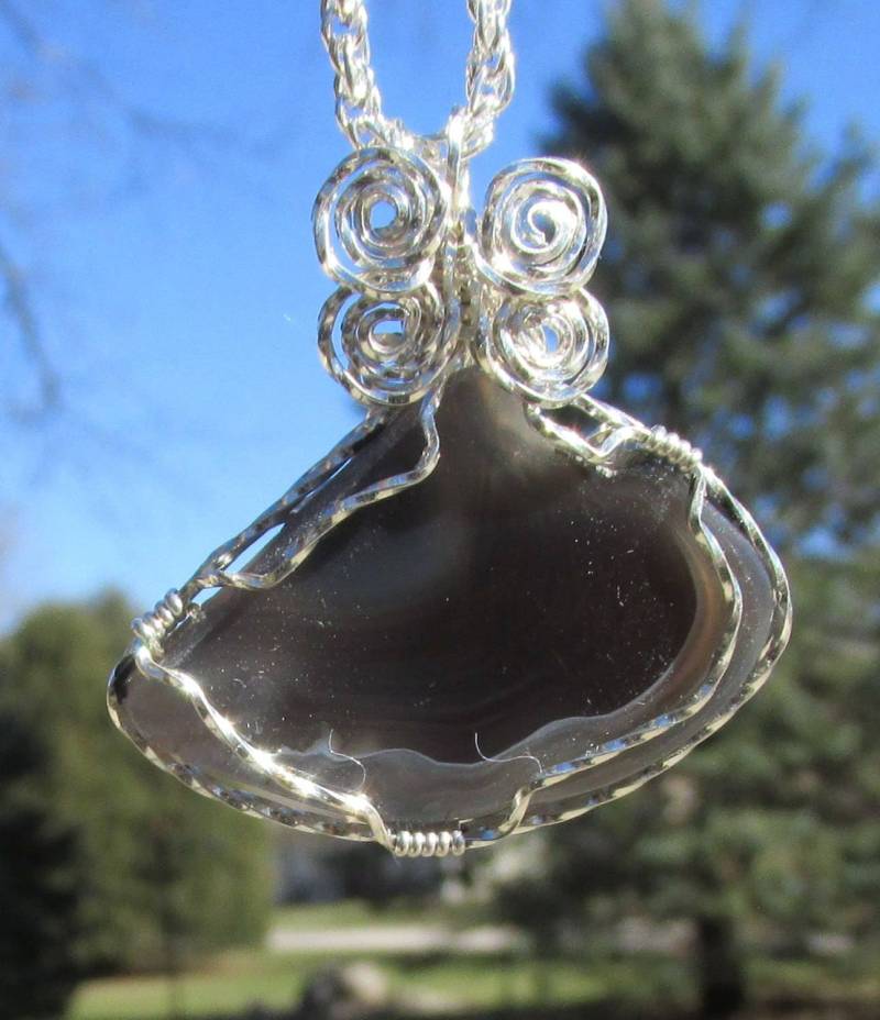 Amethyst Achat Anhänger Draht Gewickelt in Silber Halskette von johnchapman3