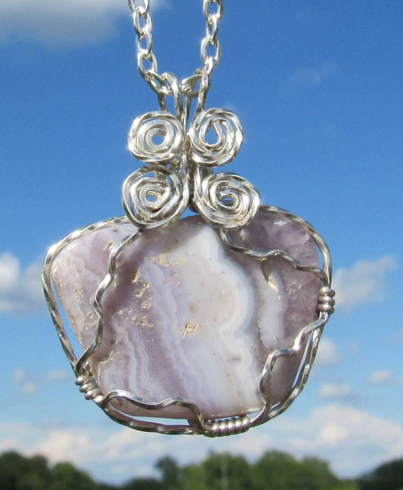 Blaue Spitze Achat Anhänger, in Argentium Silber Draht Gewickelt von johnchapman3