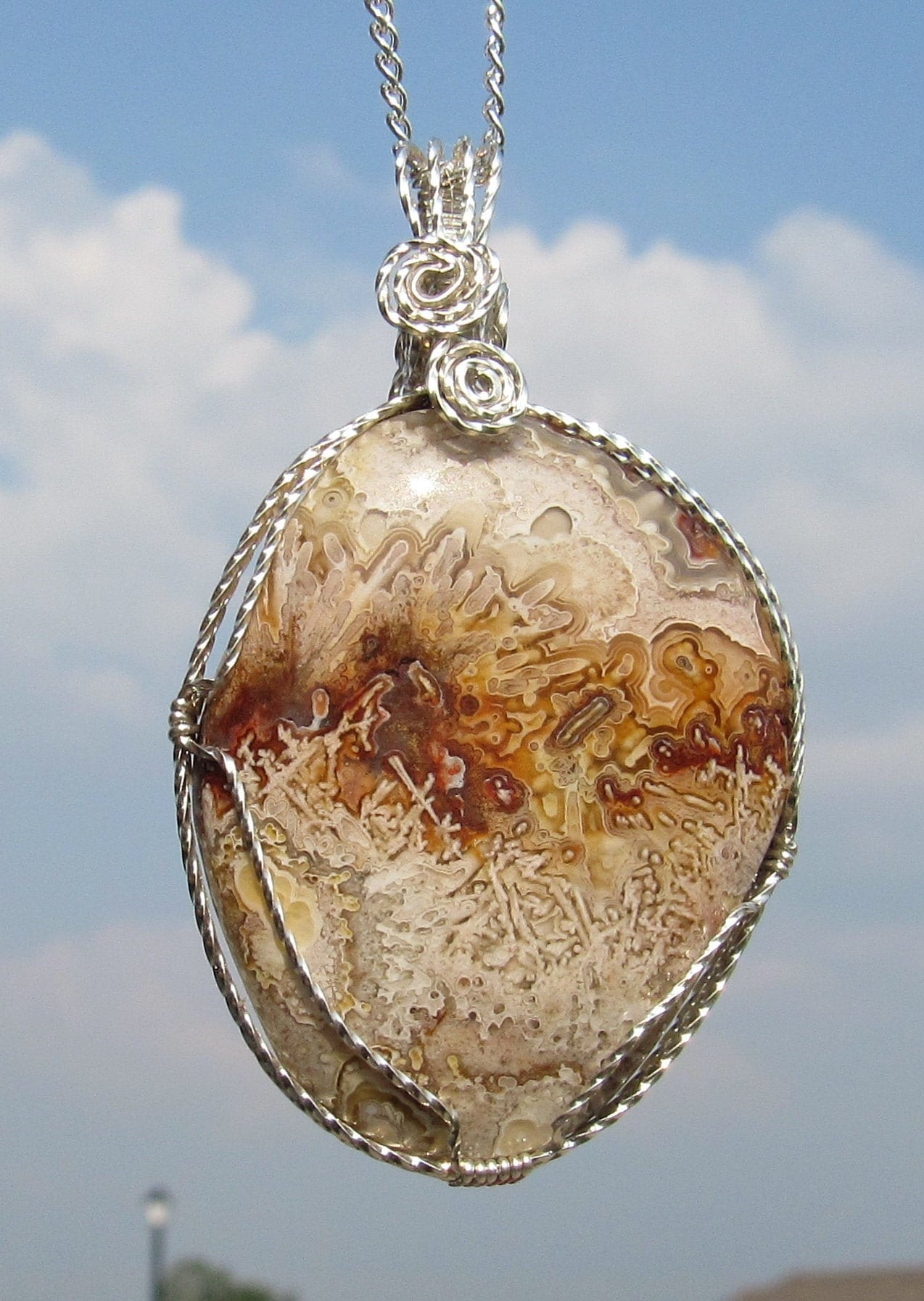 Crazy Lace Achat Cabochon Draht Gewickelt Anhänger in Argntium Sterling Silber Crazy Lace Achat Cabochon Draht Gewickelt Anhänger in Argntium Sterling Silber von johnchapman3