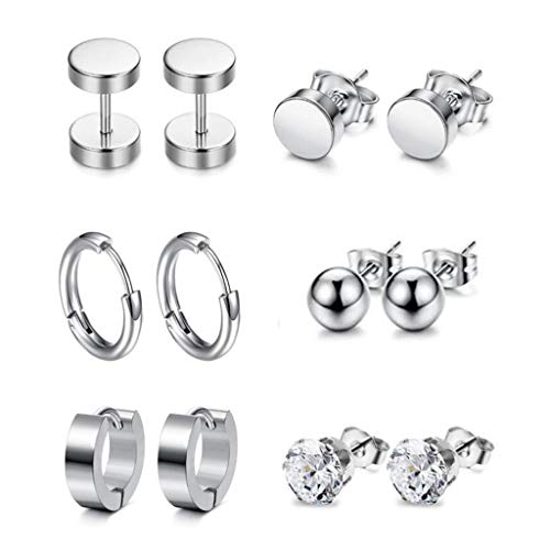 6 Paare/Set Edelstahl Piercing Ohrringe Ohrstifte Unisex Frauen Männer Dekorationen Schmuck Geschenke Für Bolzen Set Ohrring Sets Mädchen Männer Süßes Ringe Sets Hoop Large Pearl Silber Damen Ohrringe von jojnsha