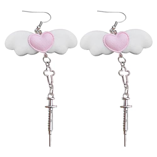 Gotische Engelsflügel-Ohrringe, Y2K, ästhetischer Schmuck, Damen, baumelnde Ohrringe, stilvolle Nadelhaken/Clips, einzigartige Ohrhaken, D, Wie beschrieben, Wie beschrieben von jojnsha