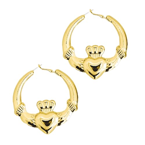 Große Reifenohrringe Mit Herzmotiven Herz Und Kronen Reifen Ohrringe Schmücken Für Frauen Trendy Valentinstag Goldene Kreiberin. von jojnsha