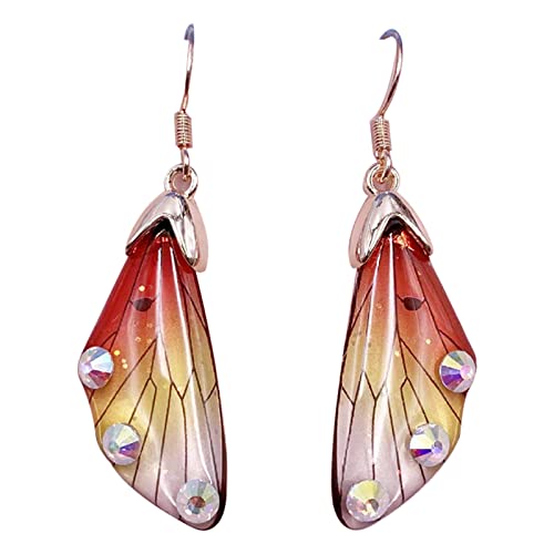 Handgefertigte Feen-Schmetterlings-Flügel-Ohrringe für Damen, Simulations-Ohrring, Brautschmuck, Schmetterling für baumelnde Tropfen, Schmuck, Hochzeit, mit Strass, Mädchen, Hochzeit, einfache von jojnsha