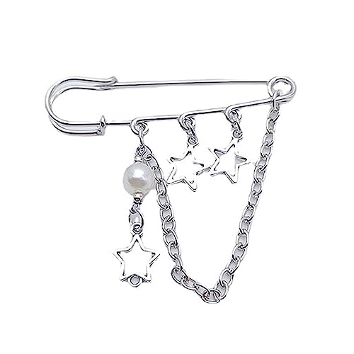Minimalistische Fünf Punkte Sternbrosche Runde Perlen Design Revers Anstecknadel Ein Schnallen Doppelketten Für Shoelace Männer Anzug Accessoire Trend Pin von jojnsha