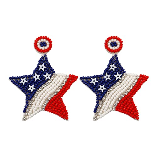 Retro National Independence Day Ohrringe Handgewebte Rot Blau Und Weiß Fünffachen Star Quaste Fünf Punkte Star Quaste Hand Gewebter Für Frauen von jojnsha