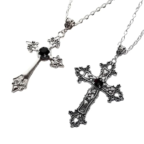 jojnsha 2pcs Gothic Legierung Halskette Retro Religiöse Schlüsselbeutel Kette Kruzifix Anhänger Schmuck Christliche Kirche Ornamente Gothic Culture Accessoire von jojnsha