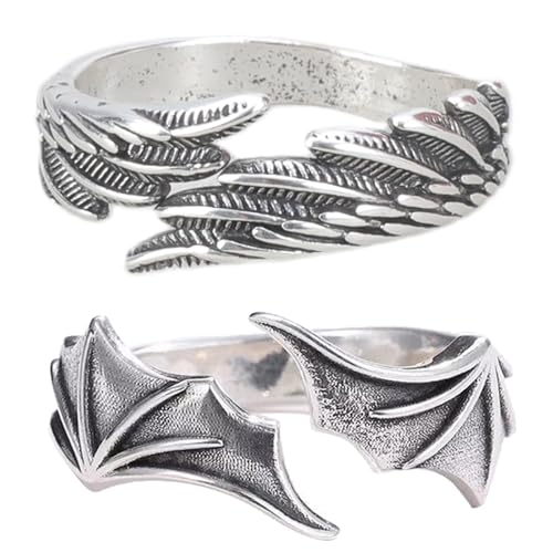 jojnsha 2x Klassisch Einfache Engel Dämon Flügel Paar Ringe Set Retro Für Kreative Eröffnung Eines Verstellbaren Rings Teen Girls Verstellbare Ringe Teen Girls Vintage Frauen von jojnsha