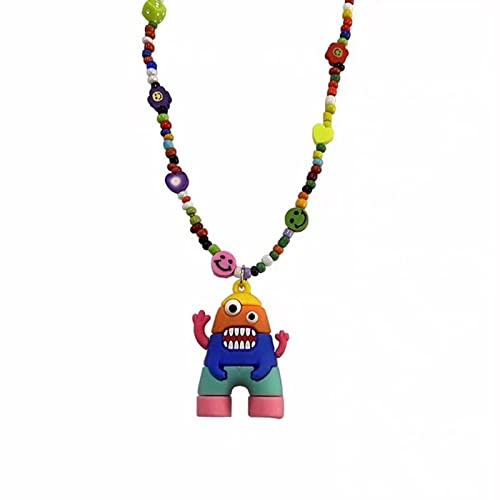 jojnsha Bunte Perlenkette, Cartoon-Monster-Anhänger, Choker, modischer Monster-Hip-Hop-Anhänger, Mädchenschmuck, handgefertigter Perlen-Halskettenschmuck von jojnsha