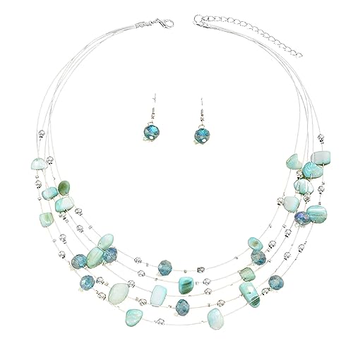 jojnsha Buntes Muschel Kristall Halskette Ohrring Set Temperament Halskette Mode Schlüsselbein Kette Mehrschicht Halshöhe Schmuck Schmuck von jojnsha