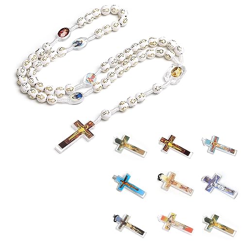 jojnsha Einzigartige Plastikperlenkette Mit Kreuzanhänger Katholischer Rosenkranz Handgefertigt Kruzifix Schmuck Anhänger Halskette Mode Elegant Religiös von jojnsha