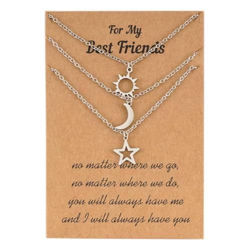 jojnsha Für Sonne Und Mondstern Edelstahl Halskette Freundin Freundschaft Pendant Halskette Geschenk Für Weibliche Teenager Mädchen (Silve Clavicle Kettenschmuck von jojnsha