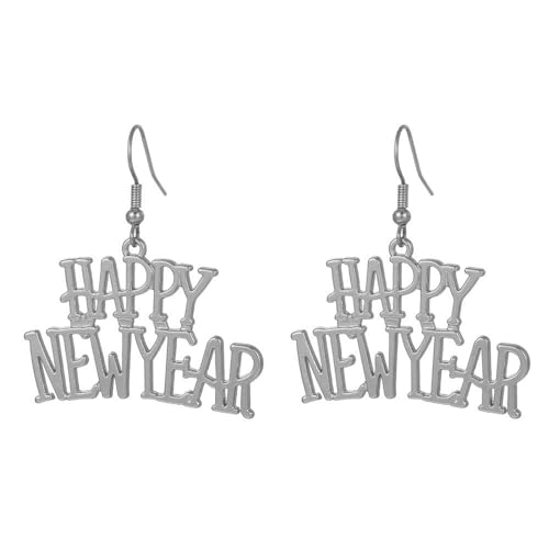 jojnsha Halskette mit Anhänger "Happy New Year", Metall, hohl, baumelnde Ohrringe, süße, coole Schlüsselbeinkette, einfacher Statement-Schmuck, Neujahrsanhänger, Halskette, Mädchen, Gold, Wie von jojnsha