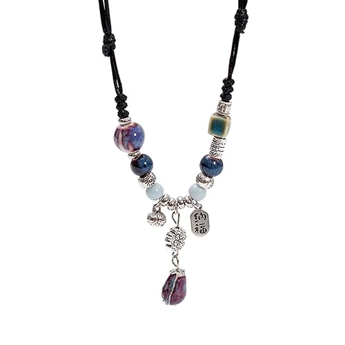 jojnsha Handgefertigter Keramik Wasserdrop Choker Ethnischer Stil Halskette Anhänger Mit Keramikperlen Verstellbarer Schmuck Frauen Ethnische Halskette von jojnsha