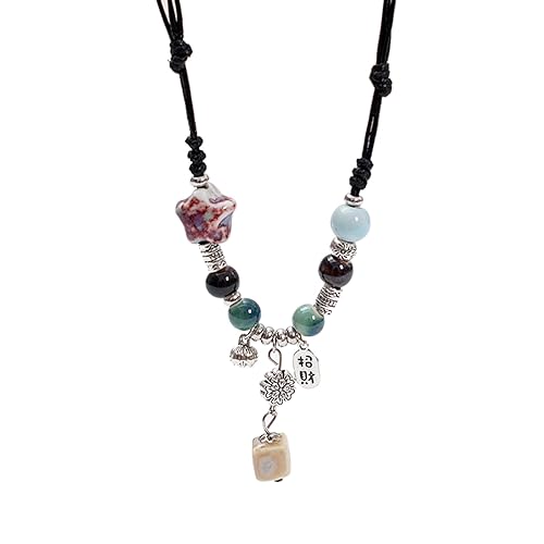 jojnsha Handgefertigter Keramik Wasserdrop Choker Ethnischer Stil Halskette Anhänger Mit Keramikperlen Verstellbarer Schmuck Frauen Ethnische Halskette von jojnsha